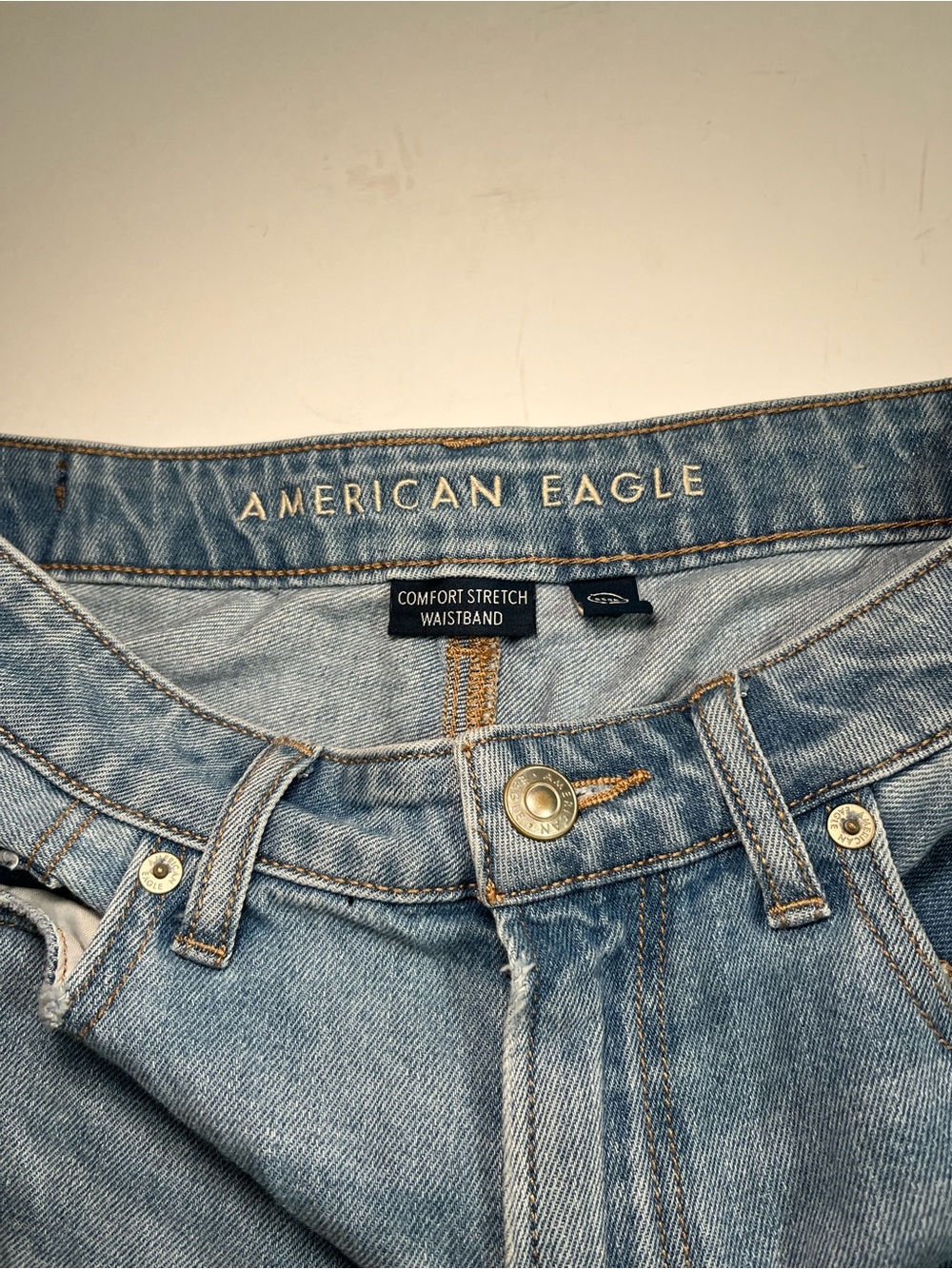 American Eagle Light Blue Denim Jeans Waistband Detail